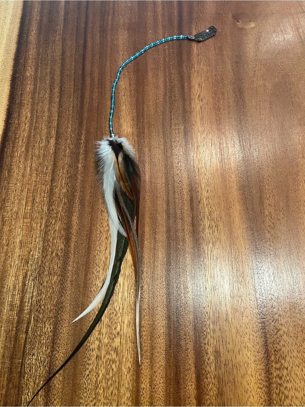 Feather Hair Extension with Turquoise Beads - Unbranded